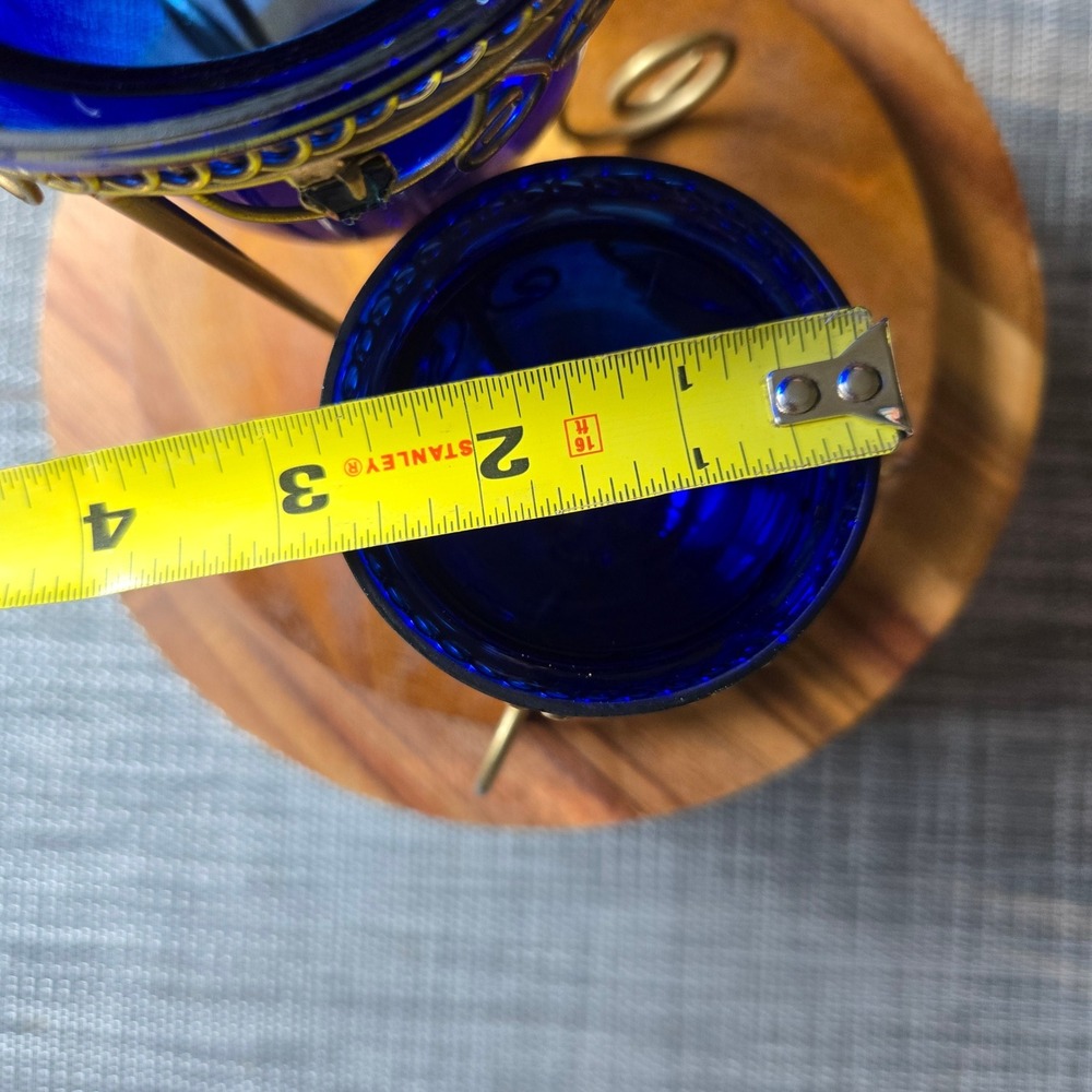 Cobalt Blue Glass Candle Holders Set of 2 Metal Stand Decorative Home Decor - Picture 10 of 12